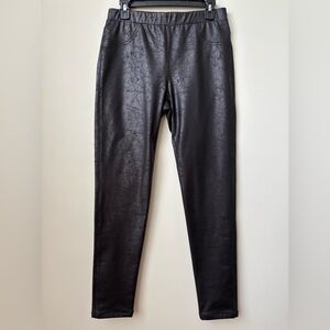 Karen Kane Distressed Leather Look Black Leggings Size Medium